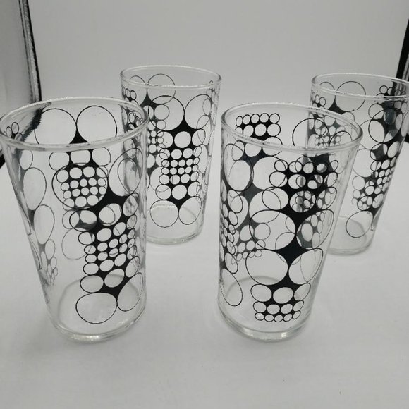 Mid Century Modern Clear w/Outlined Black Circles Libbey Juice Glass - Picture 2 of 8